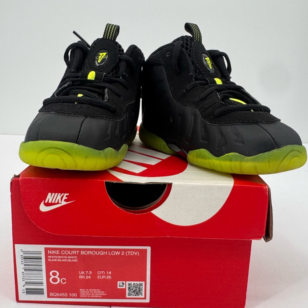 Nike Little Posite One TD Black Volt Neon Green Toddler Size 8C Foamposite Shoes